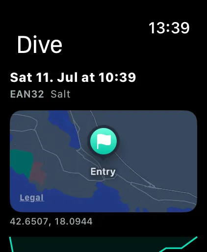 Logbook detail with a map of the entry point and the entry coordinates