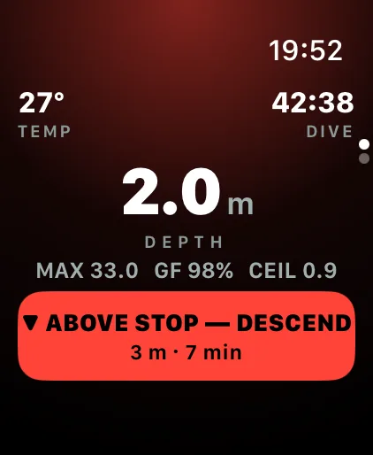 Red ABOVE STOP directive instructing to descend